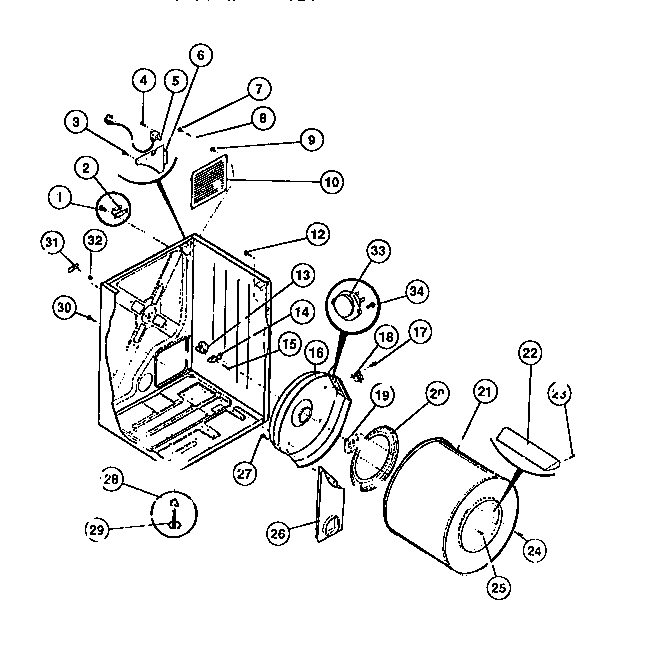 Cabinet, drum, heat duct