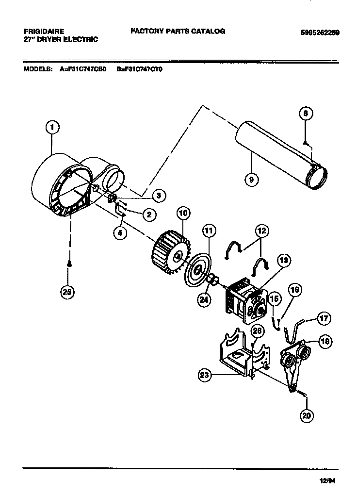 Motor, fan housing, exhaust duct