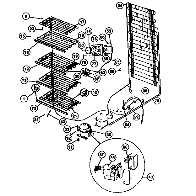 Interior  cabinet parts, compressor