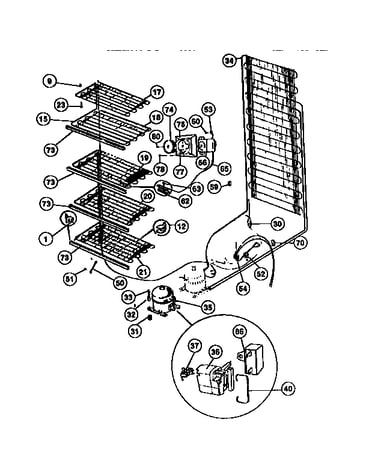 Interior  cabinet parts, compressor