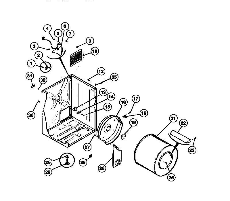 CABINET, DRUM, HEAT DUCT