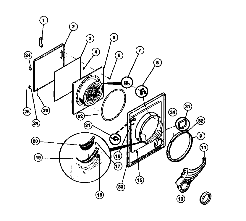 Door, front panel, lint filter