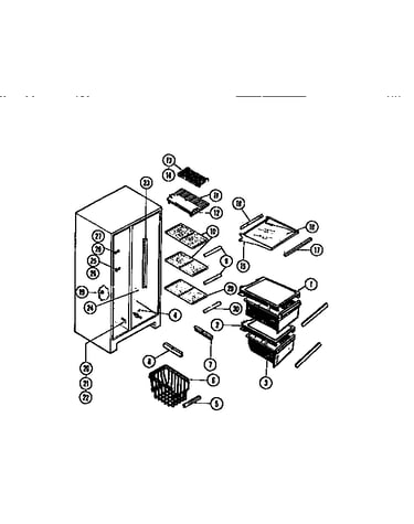 Shelves, water tank, 3-door mullion