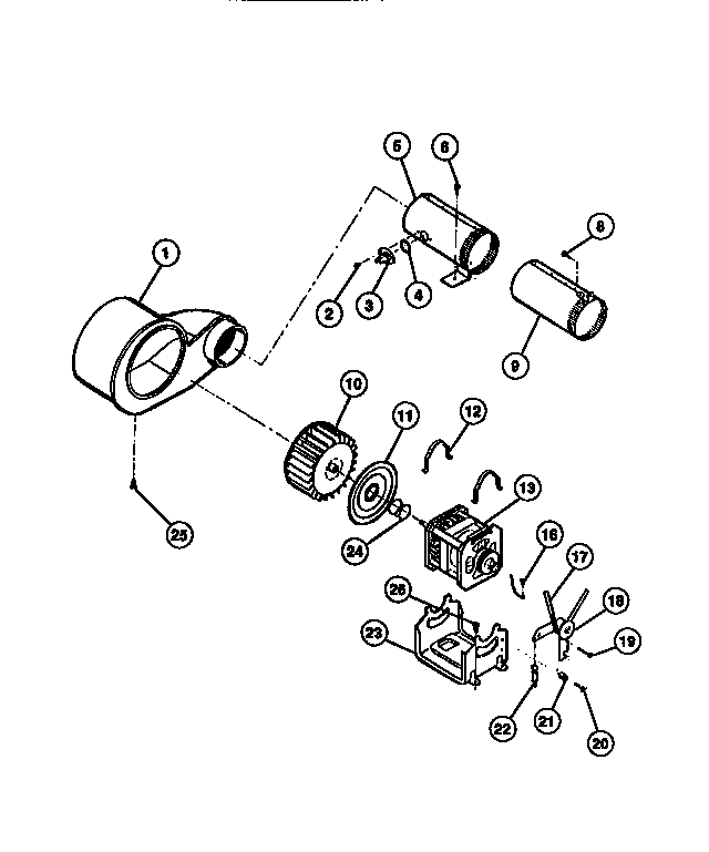 Motor, fan housing, exhaust duct