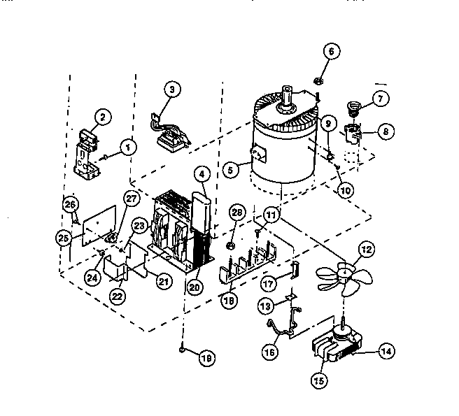 Microwave oven magnetron, transformers, stirrer, motor