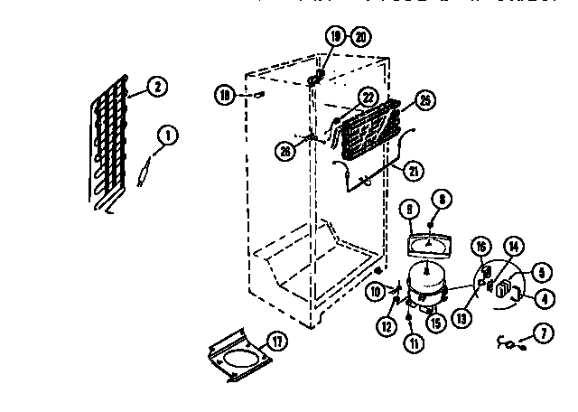 Compressor, condenser, evaporator