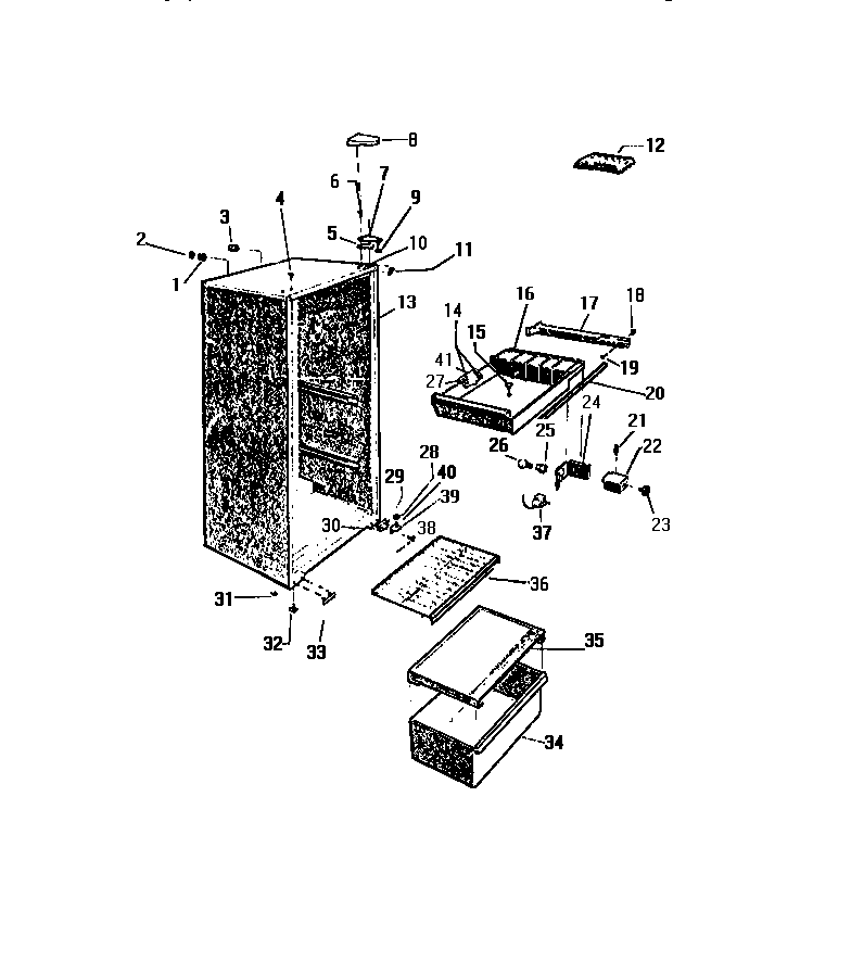 CABINET, SHELVES, DIVIDER, FAN ASSEMBLY
