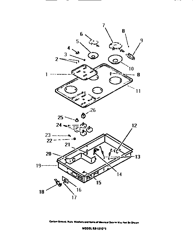 Control panel, top, switches, surface units, drip pans