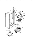 Cabinet, shelves, divider, fan assembly