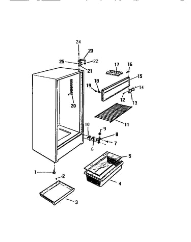 Cabinet, shelves, divider, fan assembly