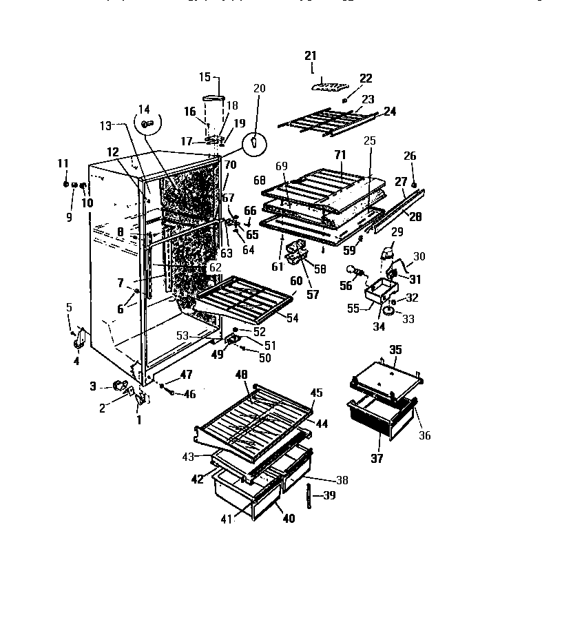 CABINET, SHELVES, DIVIDER, FAN ASSEMBLY