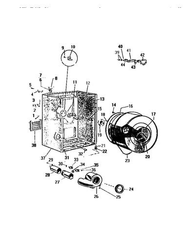 Cabinet, drum, heater housing
