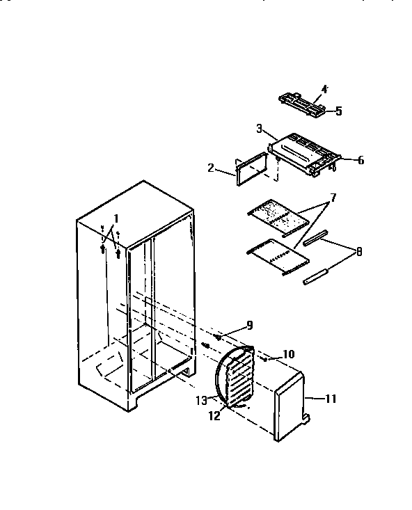 Freezer shelves, water tank