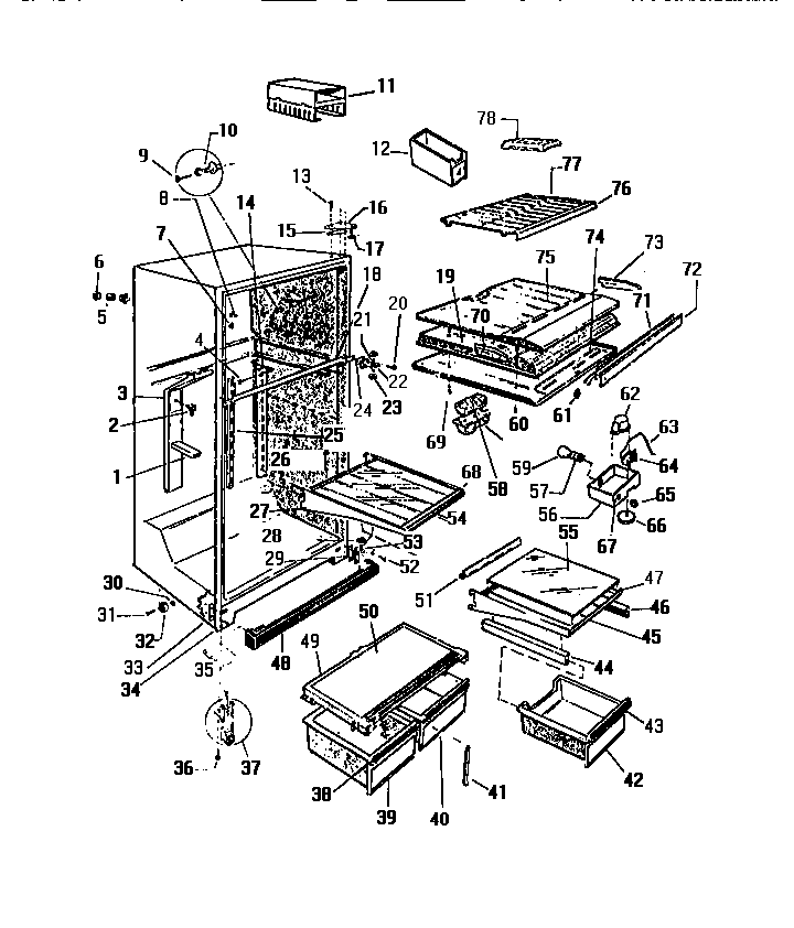 CABINET, SHELVES, DIVIDER, FAN ASSEMBLY