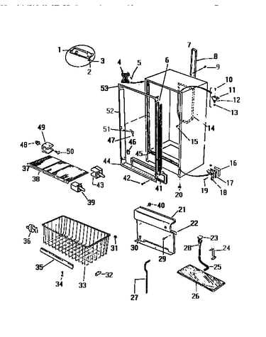 Cabinet, shelves, divider, fan assembly