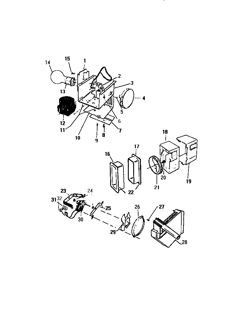 REFRIGERATOR, DAMPER CONTROLS & FREEZER FAN ASSY.