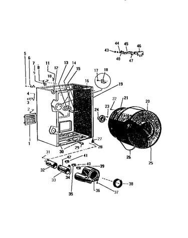 Cabinet, drum, fan housing