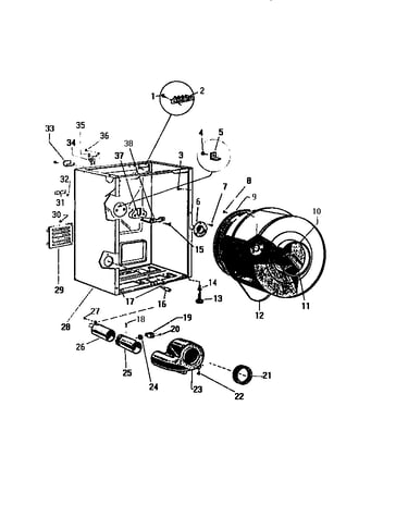 Cabinet, drum, heater housing
