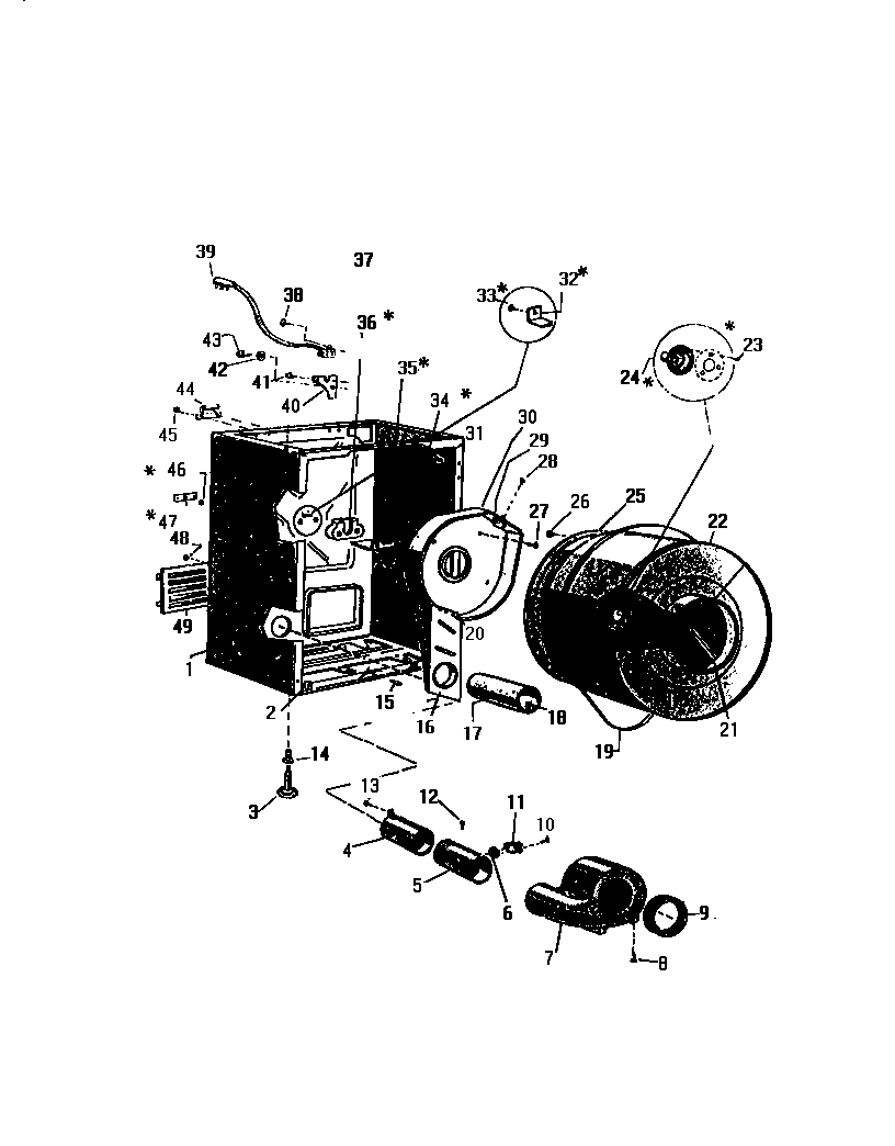 Cabinet, drum, heater housing