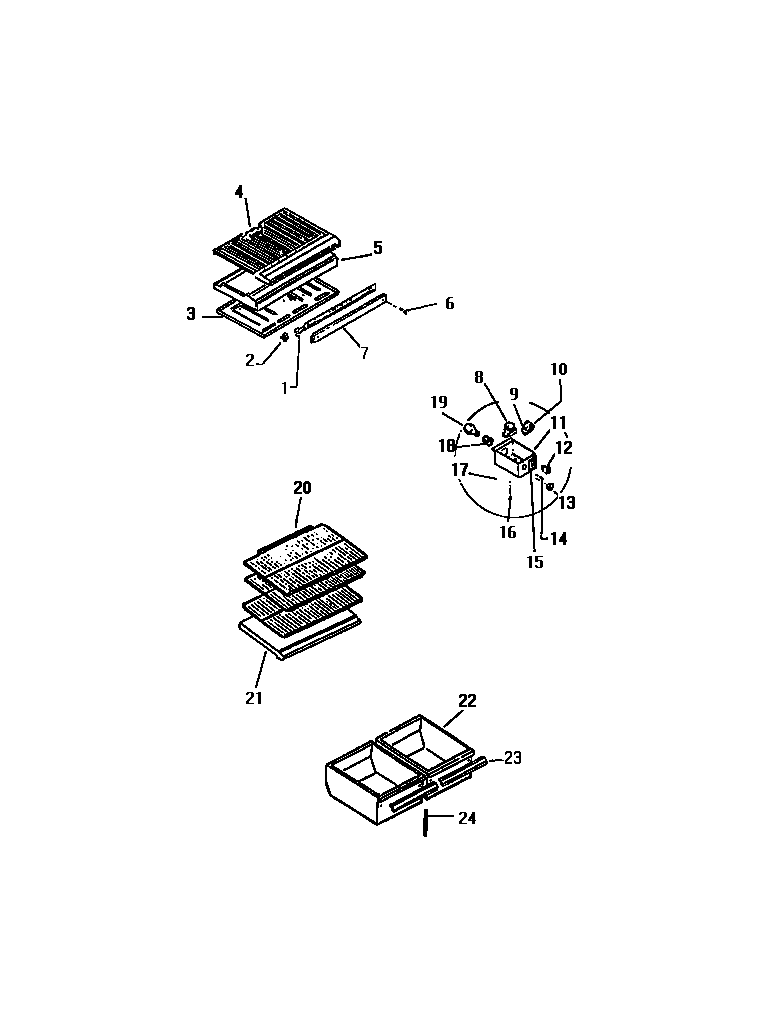 Shelves, controls, divider, mullion