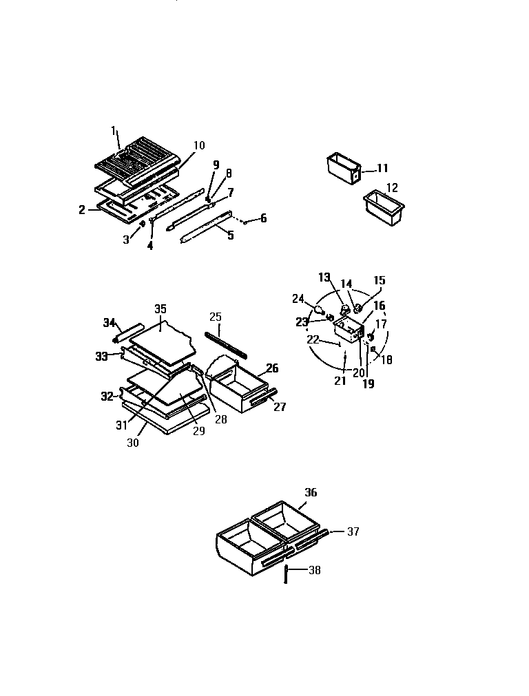 Shelves, controls, divider, mullion
