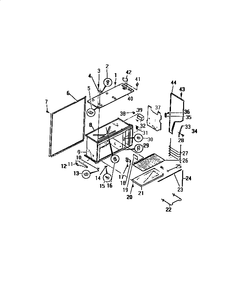 Upper oven liner, shelf, element