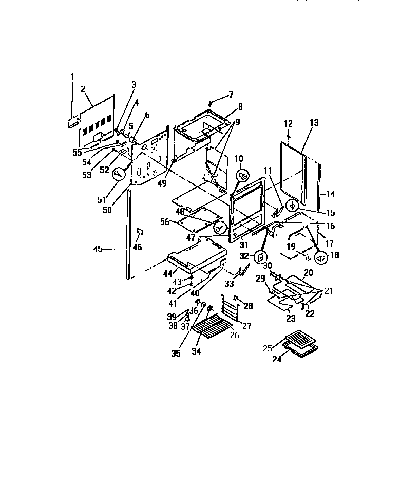 LOWER OVEN, FRAME, SHELVES, ELEMENTS