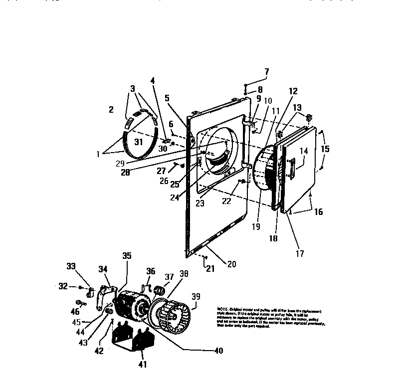Front panel, door, & motor