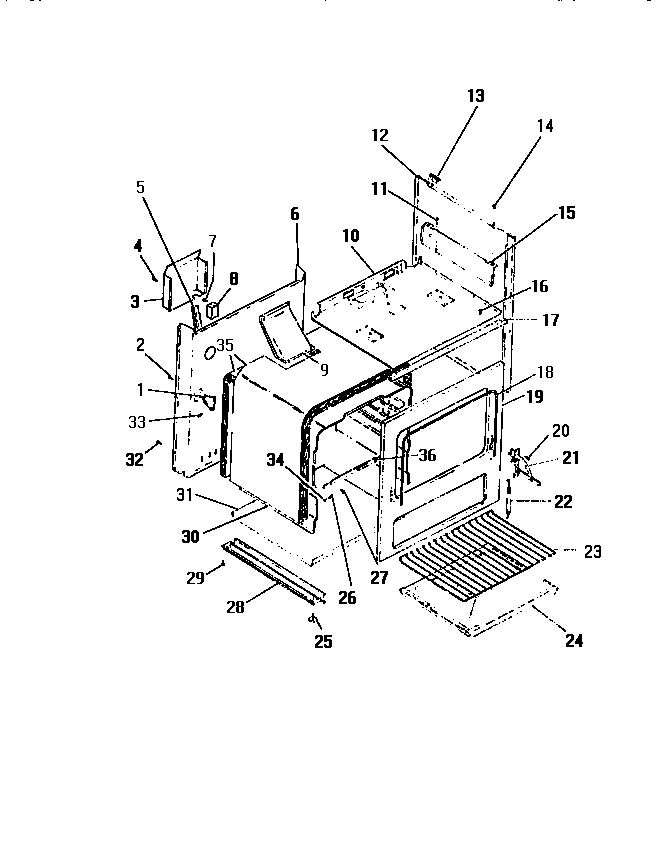 Interior oven, panels, frame