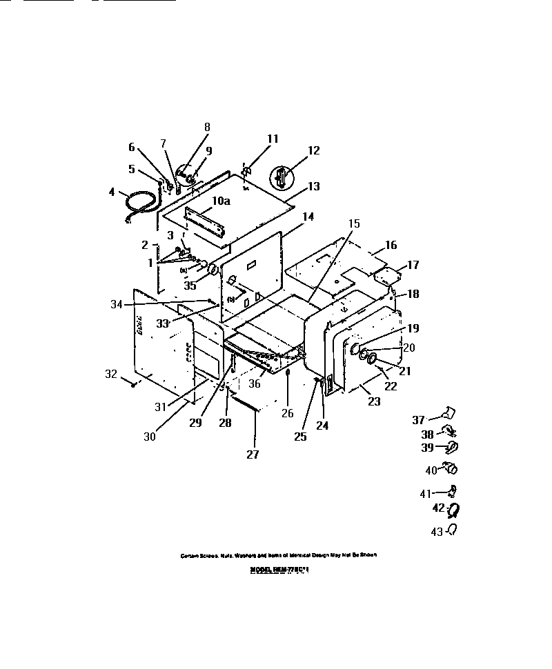 Oven liner, panels, door hinges, oven light, switch