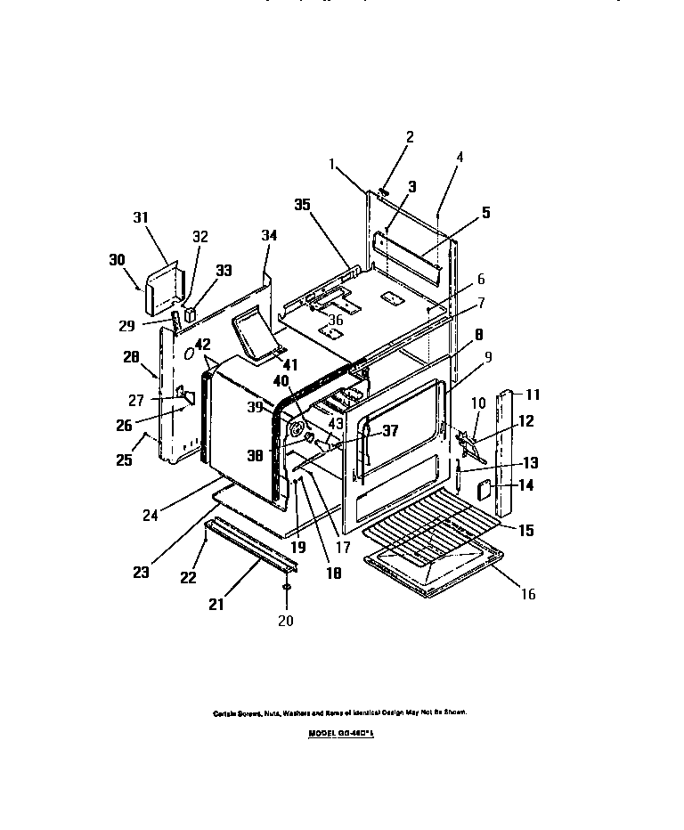 Interior oven, panels, frame
