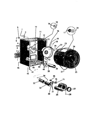 Cabinet, drum, heater housing