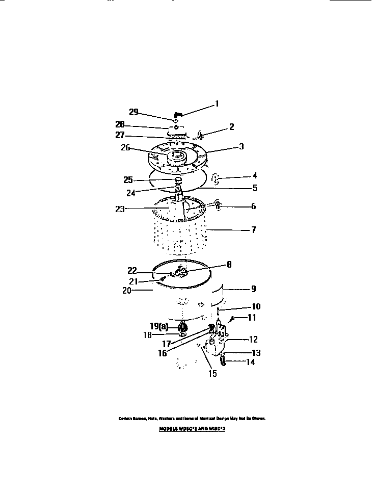 Outer tub, inner tub, sub top, agitator
