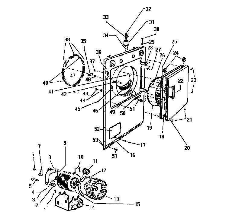 Front panel, door, motor