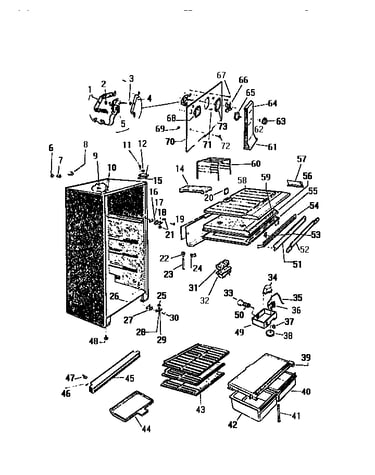 Cabinet, shelves, divider, fan assembly
