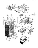 Cabinet, shelves, divider, fan assembly
