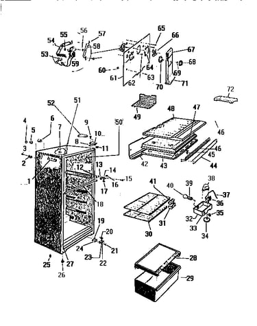 Cabinet, shelves, divider, fan assembly