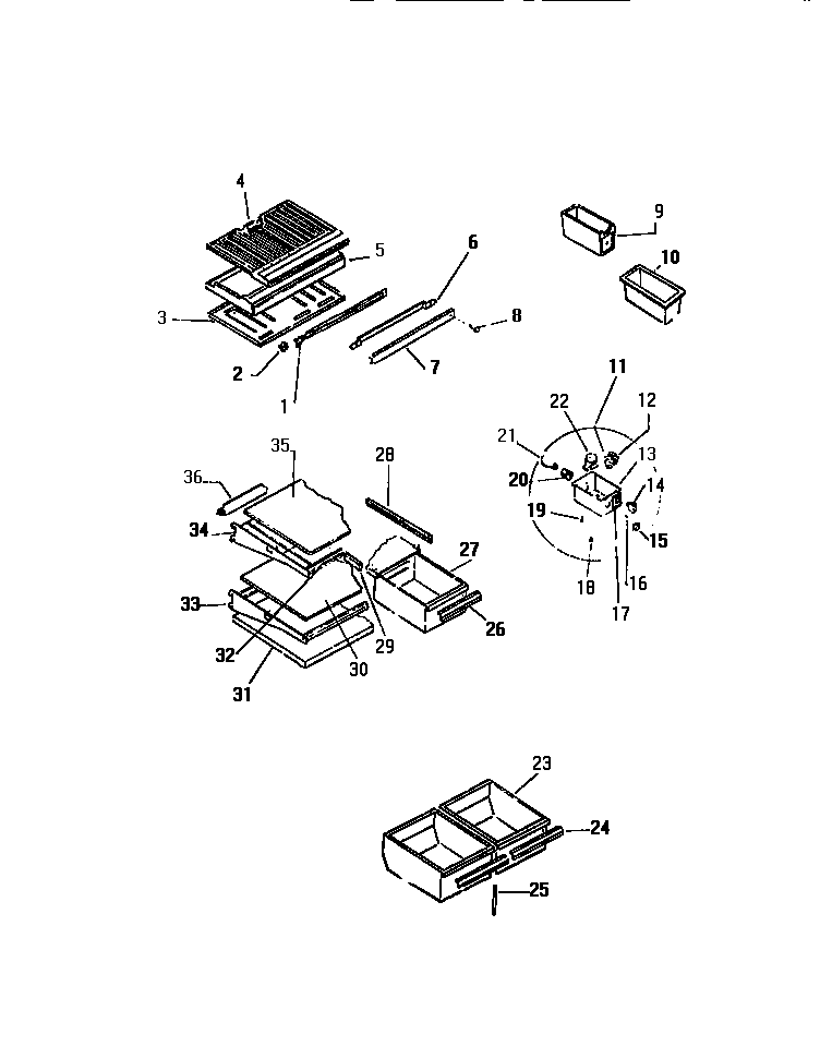 Shelves, controls, divider, mullion