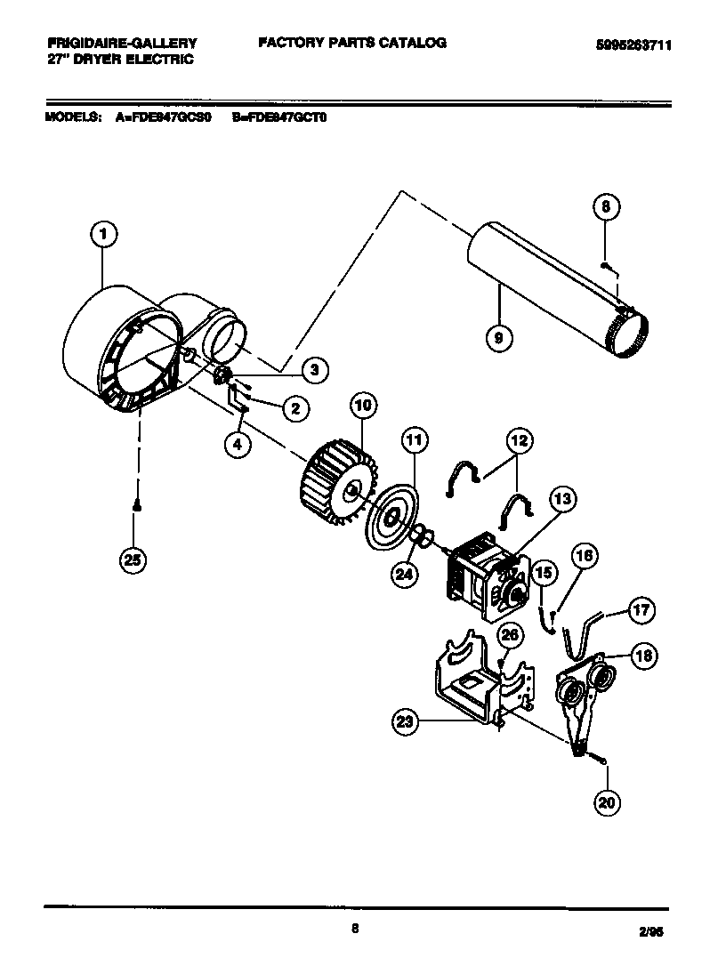 Motor, fan housing, exhaust duct