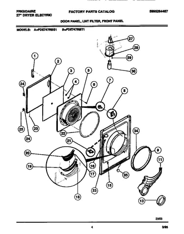 Door panel, lint filter, front panel
