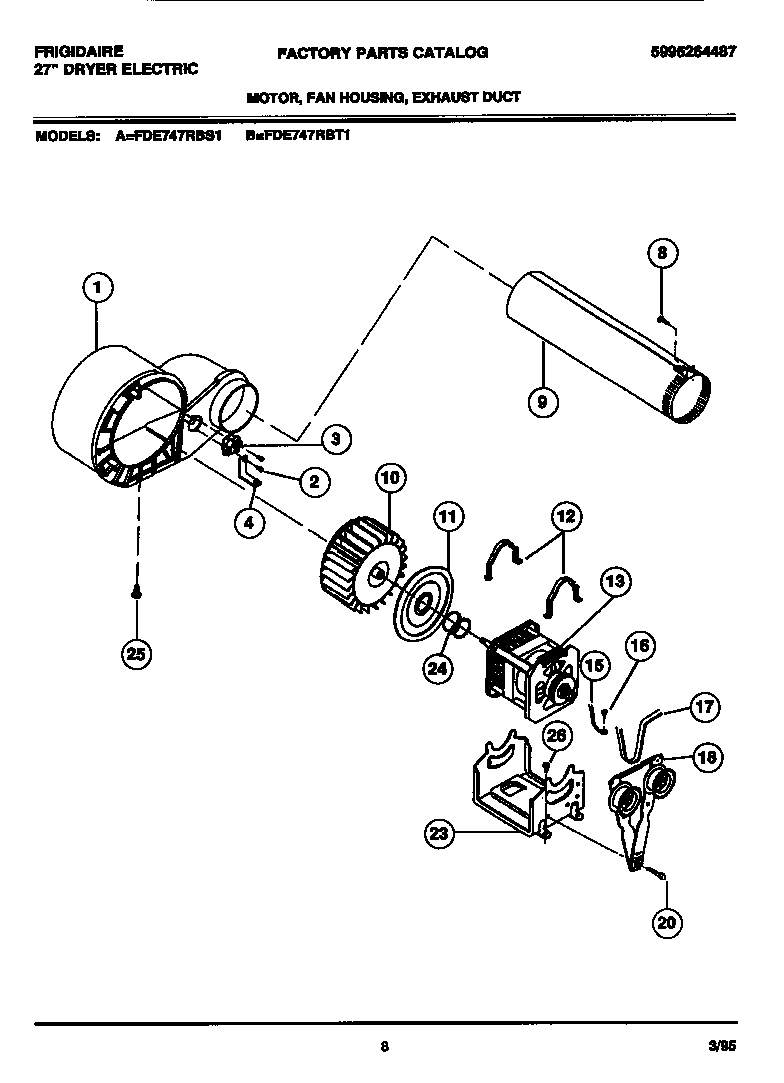 Motor, fan housing, exhaust duct