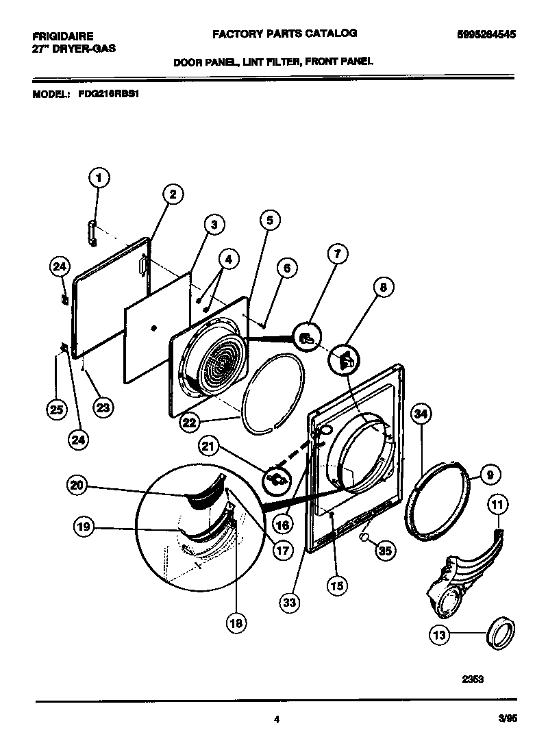 Door panel, lint filter, front panel