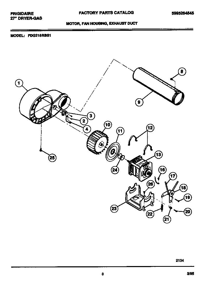 Motor, fan housing, exhaust duct