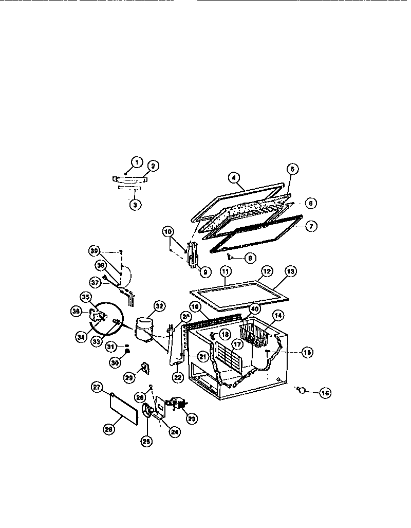 Cabinet, lid, compressor