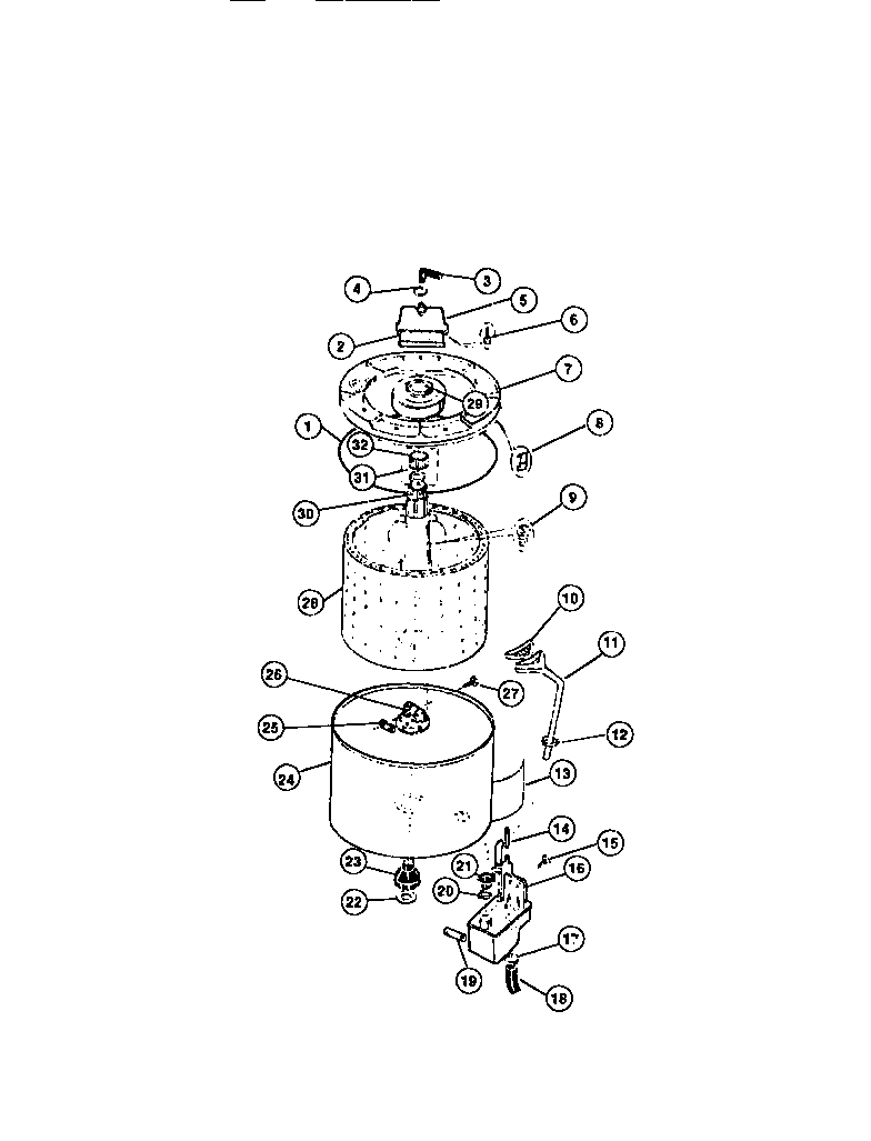 Outer tub, inner spin basket, subtop, agitator