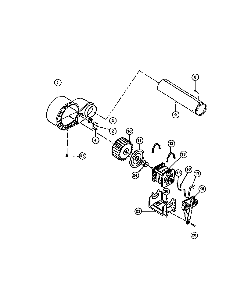 Motor, fan housing, exhaust duct