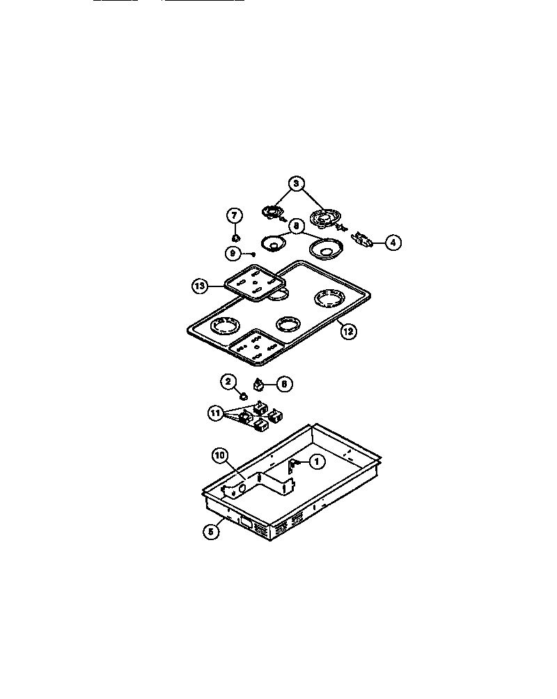 Control panel, top, switches, surface units, drip pans