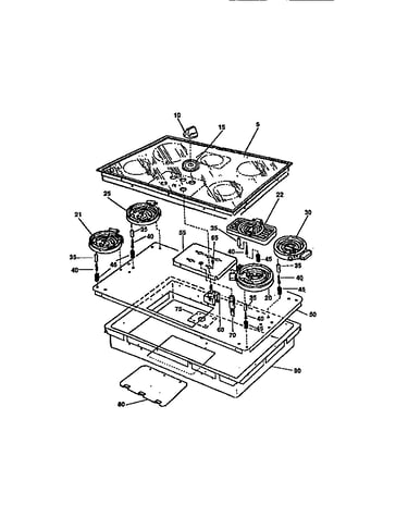 Control panel, top, switches, surface units, drip pans