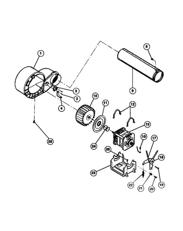 Motor, fan housing, exhaust duct
