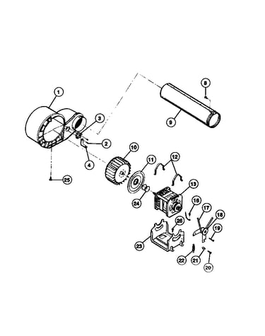 Motor, fan housing and exhaust duct